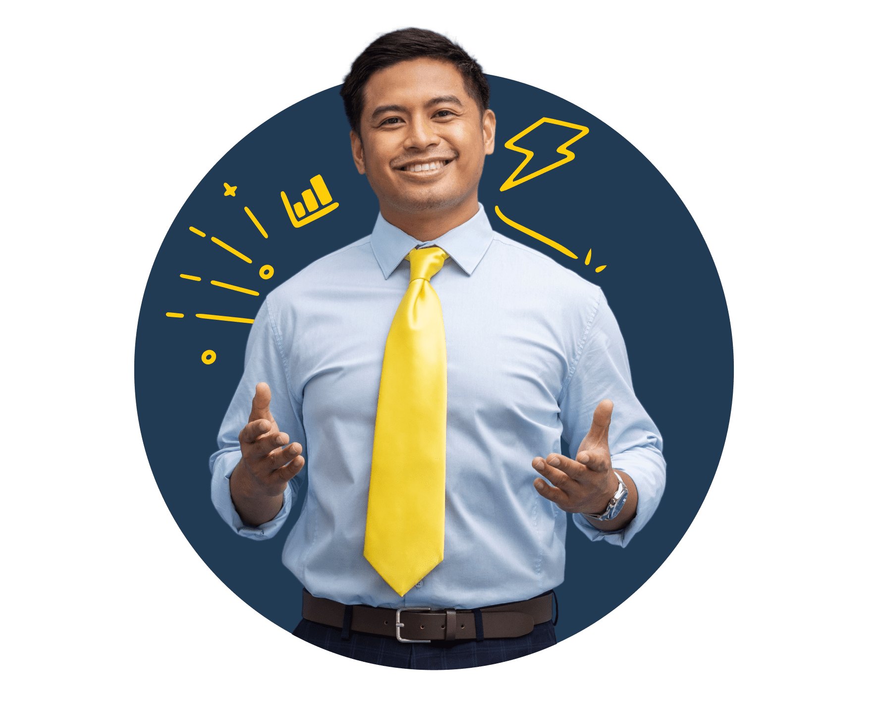 An accountant smiles as he is ready to help his clients